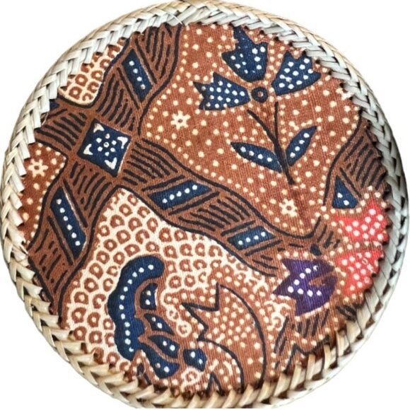 Vtg 1970s Set 12 COASTERS Boho / MCM Batik Fiber Coasters with Lidded Box 3.5" - Picture 7 of 16